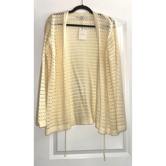 Flat White Anthropologie Women’s Crochet Cardigan OS NWT Butter Yellow Tie Front - Picture 2 of 9